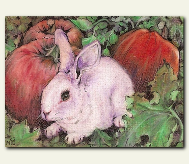 White Rabbit in the Pumpkin Patch