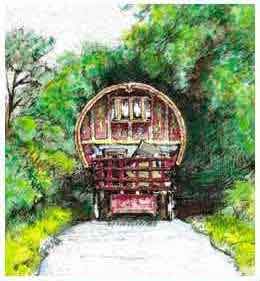 Gypsy Wagon or Caravan Ink and Watercolour Painting.